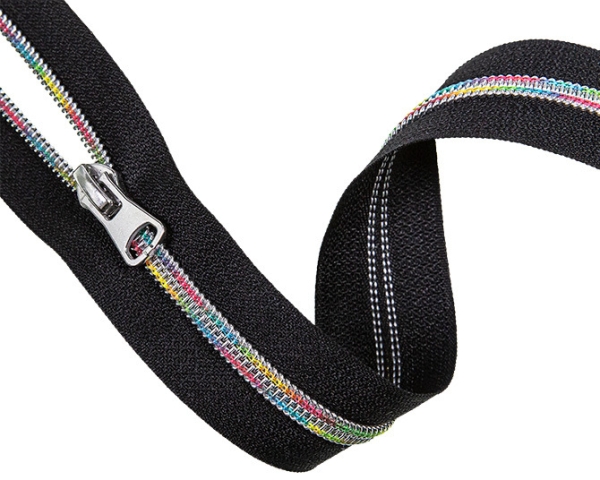 Endlos Reißverschluss - grobe Schiene - inkl. 3 Zipper - regenbogen - schwarz